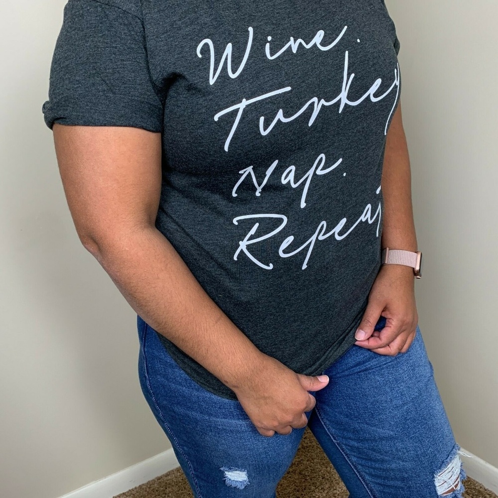 Wine Turkey Nap Repeat Short Sleeve Top NWOT